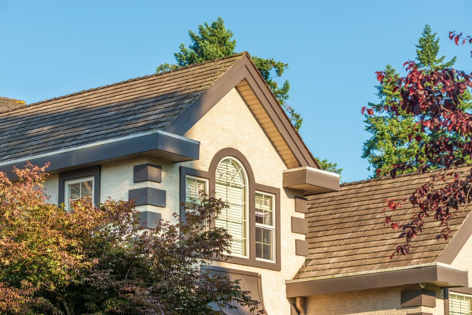 Aging weathered roof on a St. Louis area home during a free inspection - roof and gutter condition are checked together in Kirkwood, MO